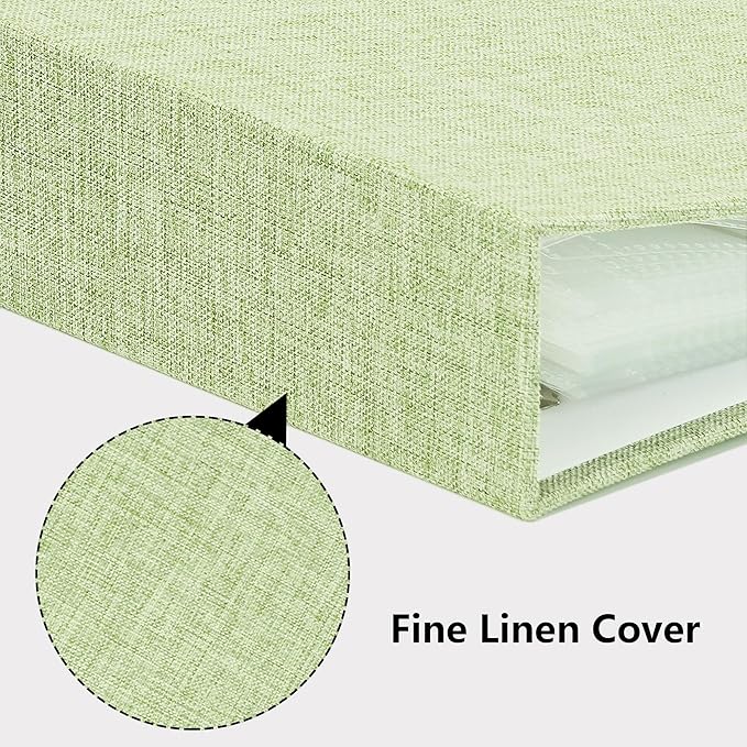 Vienrose Linen 3-Ring Photo Album Holds 190 Photos, 160 4x6 Photos and 30 6x8 Pictures, Picture Album with Multiple Size Pockets, Memory Book for Family Wedding Anniversary Baby, Green