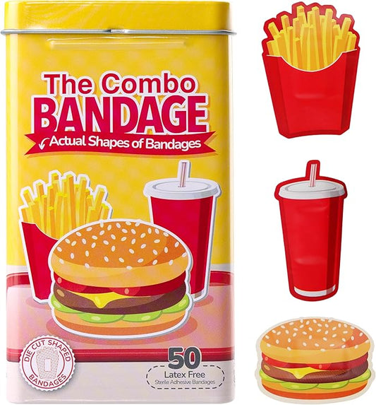 BioSwiss Bandages, Combo Meal Shaped Self Adhesive Bandage, Latex Free Sterile Wound Care, Fun First Aid Kit Supplies for Kids, 50 Count