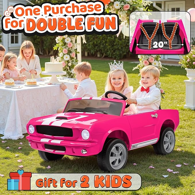 24V 2 Seater Ride on Toys, Licensed Shelby Cobra Kids Power Car Wheeler Ride On Toy w/ 2WD/4WD Switchable, Remote Control, 19" Spacious Seat, 4 Spring Suspension, Music, Bluetooth