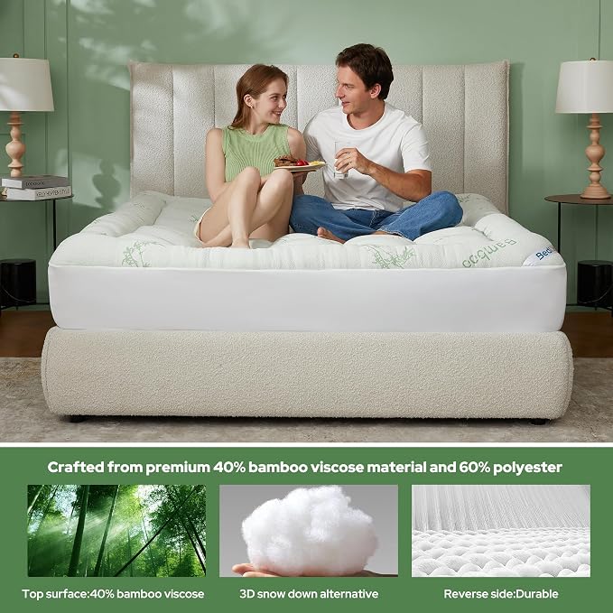 BEDLORE King Mattress Topper Viscose Derived from Bamboo, Thick Pillow Top - Image 3