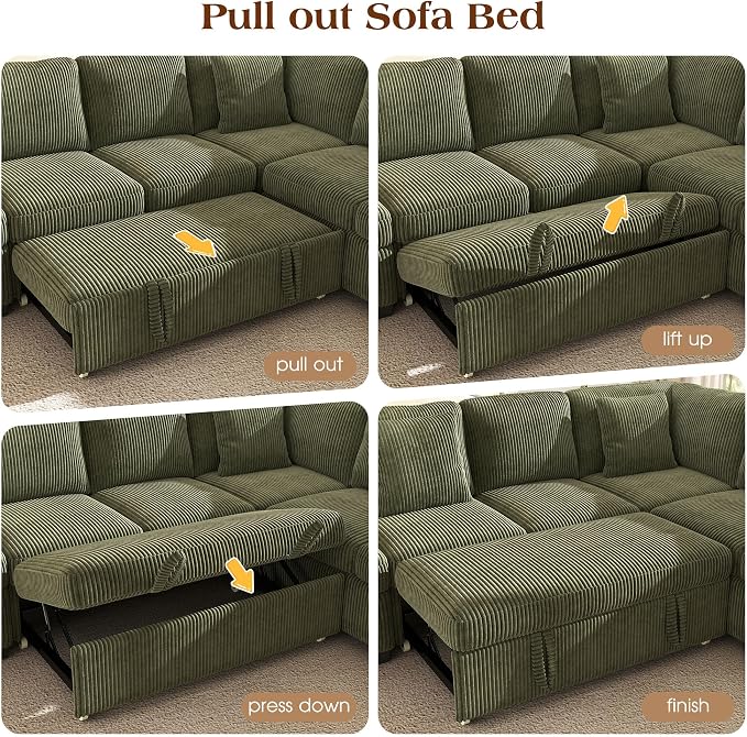 Ihanherry 81-inch Corduroy Modular Sectional Sofa Bed - Image 7