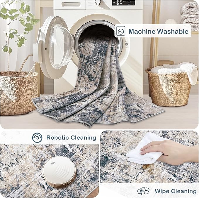 Area Rugs 8x10 Living Room: Washable Rug Modern Abstract Large Rugs Soft Non Slip Neutral Rug Stain Resistant Indoor Carpet for Bedroom Kitchen Dining Room Home Office Rugs(Black Brown,8'x10')