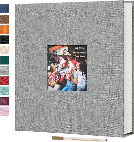 Spbapr Large Photo Album Self Adhesive 3x5 4x6 5x7 8x10 Pictures Magnetic Scrapbook Linen Cover DIY Album with A Metal Pen 11"x10.6"40pages