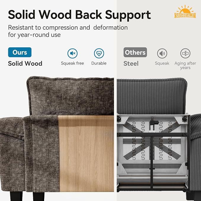 SUNSHINE VALLEY 87.5'' Oversized Loveseat Couch and Chair Set, 3-Seat Chenille - Image 5