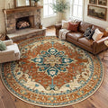 RELEANY Area Rugs Round 8ft Washable Non-Slip, Floral Vintage Distress Print by RELEANY
