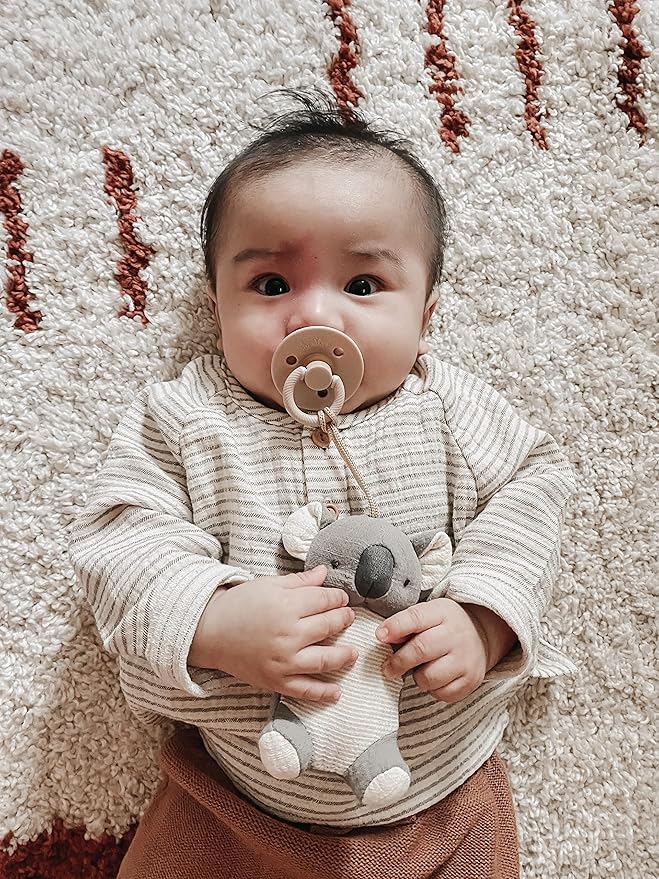 Itzy Ritzy Pacifier & Lovey Set - Natural Rubber Pacifier with Stuffed Animal Lovey - Detachable Plush Koala Binky Holder & Coordinating Natural Rubber Binky, Ideal for Ages 0-6 Months (Koala)