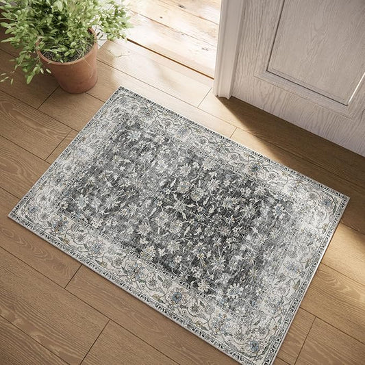Washable Small Area Rugs for Entryway: Door Mat Indoor Entrance 2x3 Throw Rug Stain Resistant Non-Slip Low Pile Soft Carpets for Kitchen Front Door Indoor Entrance Entry Bedroom