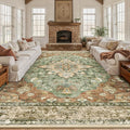 RELEANY Area Rugs 9'x12' Washable Non-Slip, Floral Vintage Distress Print by RELEANY