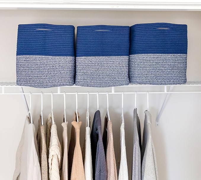 NaturalCozy 13x15x13 Kallax Storage Cubes Bins, 3 Pack | Cotton Rope Cube Storage Bin Woven Baskets for Organizing | Kallax Insert Storage Baskets for Shelves Organizer, Kids Toy, Closet Baby Nursery