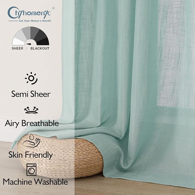 Chyhomenyc Aqua Green Semi Sheer Curtains 84 Inches Long 2 Panels Set, Light - Image 5
