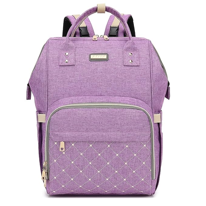 Diaper Bag Backpack, Diaper Bags for Baby Girls Boys, Baby Bags for Moms Dads, Nappy Changing Bag with Insulated Pockets,Multi-functional Waterproof Backpack with Stroller straps-Purple