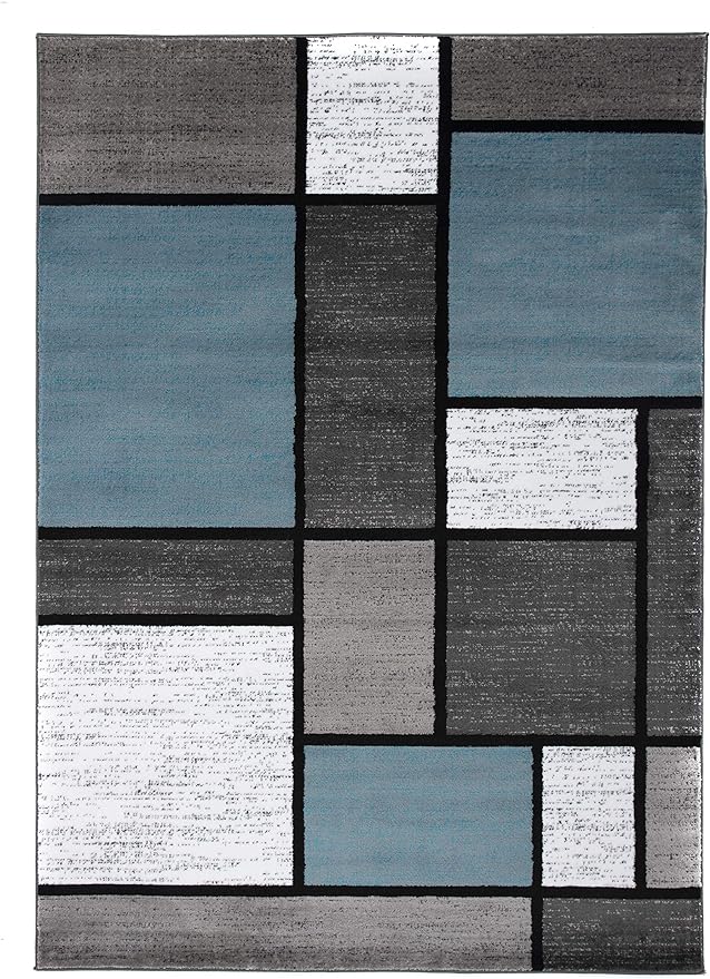 Rugshop Contemporary Modern Boxes for Home Office,Living Room,Bedroom,Kitchen Non Shedding Area Rug 10' X 14' Blue/Gray