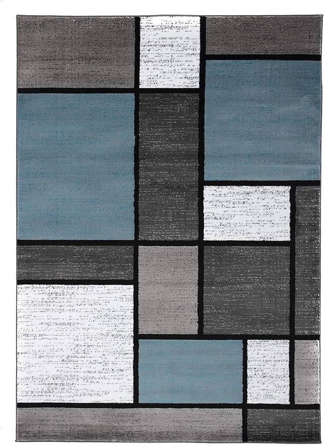 Rugshop Contemporary Modern Boxes for Home Office,Living Room,Bedroom,Kitchen Non Shedding Area Rug 3'3" x 5' Blue/Gray