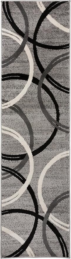 Rugshop Modern Wavy Circles Design Runner Rug 2'7" x 10' Gray