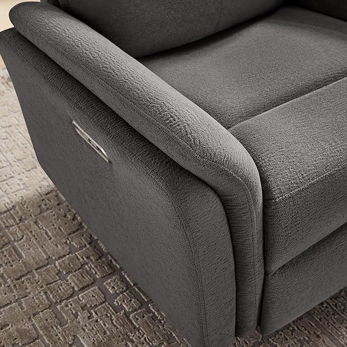 Power Recliner Chair Swivel Glider, Electric Rocking Recliner Chairs with USB and Type-C Ports, Nursery Chair Recliner for Office, Living Room, Bedroom（Dark Gray）