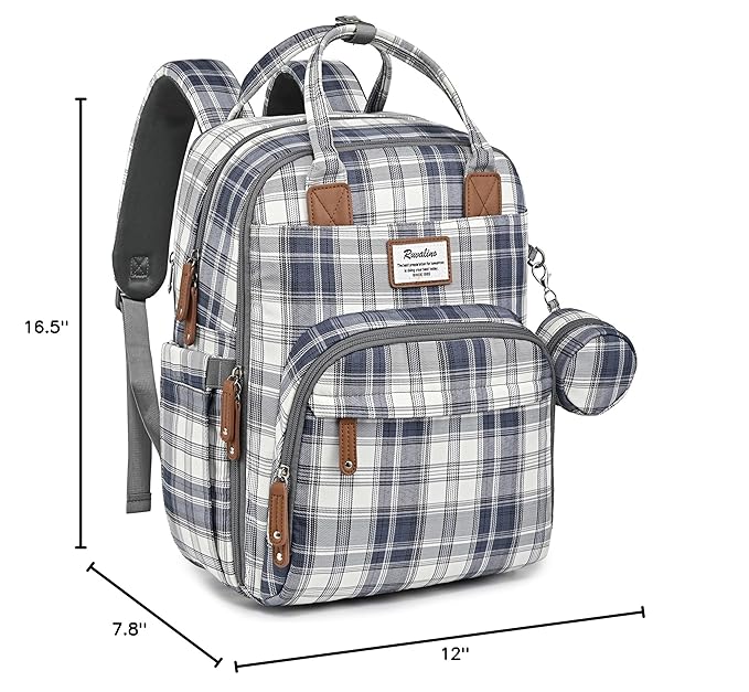 RUVALINO Diaper Bag Backpack, Multifunction Travel Pack Maternity Baby Changing Bags, Large Capacity, Waterproof, Blue Plaid