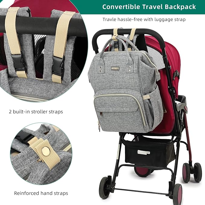 Diaper Bag Backpack, Diaper Bags for Baby Girls Boys, Baby Bags for Moms Dads, Nappy Changing Bag with Insulated Pockets,Multi-functional Waterproof Backpack with Stroller straps - Grey