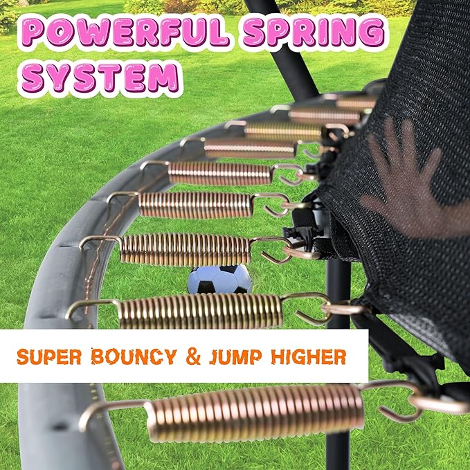 Trampoline 8FT 10FT 12FT 14FT 16FT, Recreational Trampolines with Enclosure Net and Ladder, Outdoor Anti-Rust Trampolines for Kids and Adults, ASTM Approved