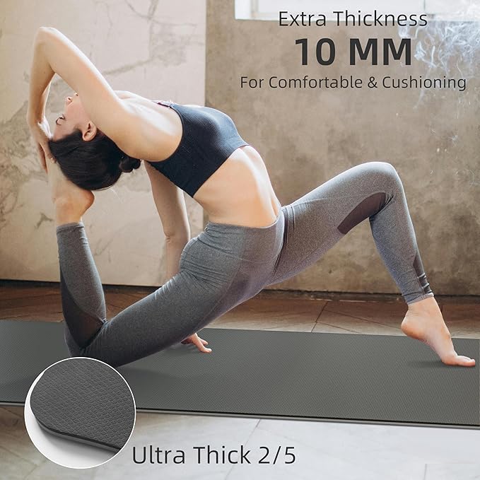 Yoga Mat Non Slip Anti-tear,extra thick-2/5 inch（10MM）High Resiliency Professional POE Yoga Mats for Women Men Kids,72"x24"inch,Workout, Yoga, Pilates and Floor Exercise, with Carrier Strap