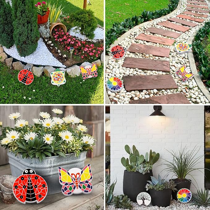 Weilim Paint Your Own Stepping Stones 5-Pack for Kids, Boys & Girls Ages 3-12, Butterfly, Turtle, Flower, Tree & Ladybug DIY Outdoor Garden Art & Craft Ceramic Painting Set