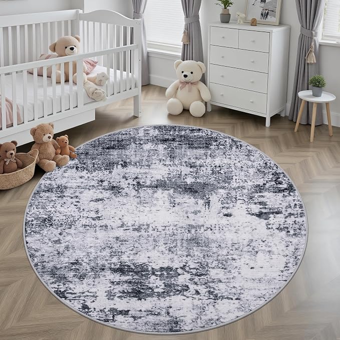 Round Area Rug for Living Room: 8 ft Washable Modern Abstract Soft Thin Rug - Image 4