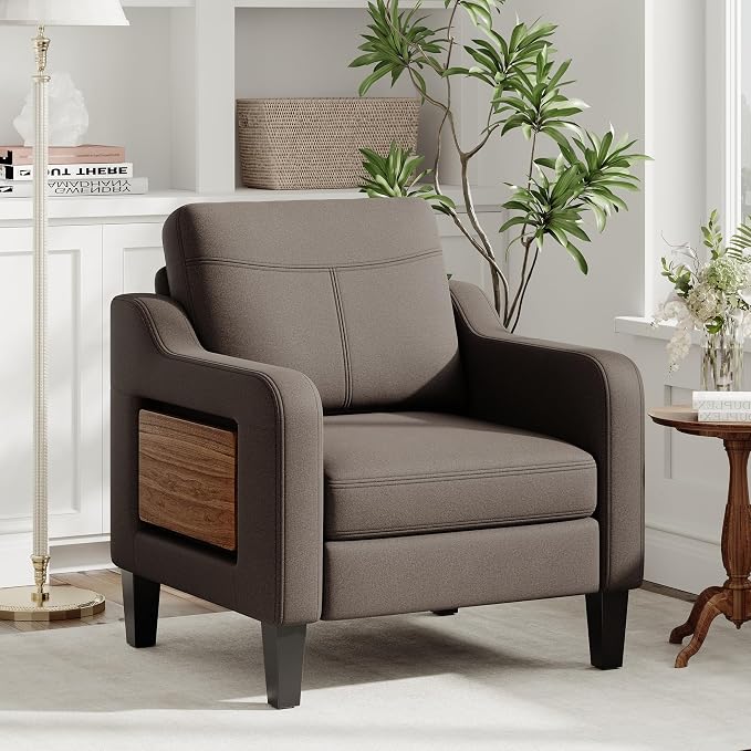 Accent Chair for Living Room Modern Linen Upholstered Armchair Side Wooden - Image 9