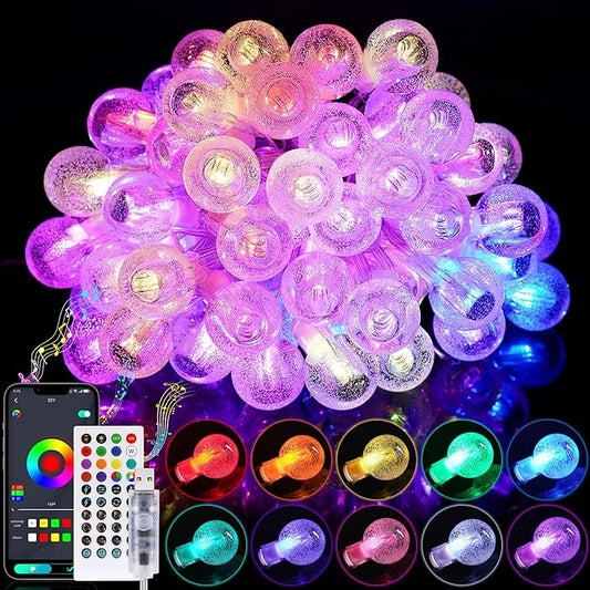 Smart Christmas String Lights Indoor, 29.5ft 213 Modes Crystal Fairy Lights, 60LED Color Changing Globe Decorative Hanging Lights with APP Remote Music for Bedroom Party Girl Gift Tent Wall Xmas Décor