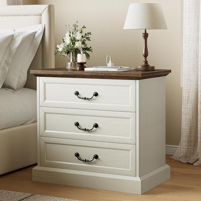 Huuger Nightstand with Charging Station, 3 Drawer Night Stand Set of 2 - Image 3