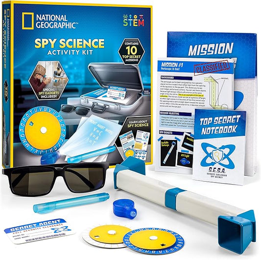 National Geographic Spy Science Kit - Kids Spy Activity Set, Complete 10 Secret Missions with Gadgets for Kids and Gear, Detective Kit, Science Kits, Pretend Play, Spy Halloween Costume