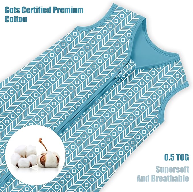 SWEET DOLPHIN Baby Sleep Sack 12-18 Months - 100% Cotton 2-Way Zipper TOG 0.5 Infant Wearable Blanket, Newborn Essentials Toddler 3 Pack Sleeping Sacks - Peacock Blue