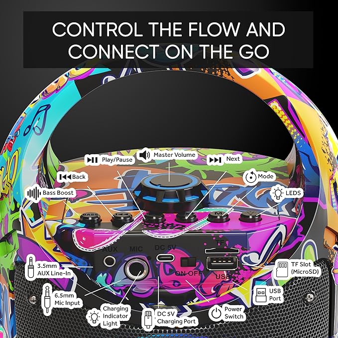 MASINGO Karaoke Machine for Kids and Adults with 2 Wireless Bluetooth Microphones, PA Portable Speaker with Colorful LED Lights, Supports TF Card/USB, AUX/MIC in, TWS for Home Party, Burletta C10 V2