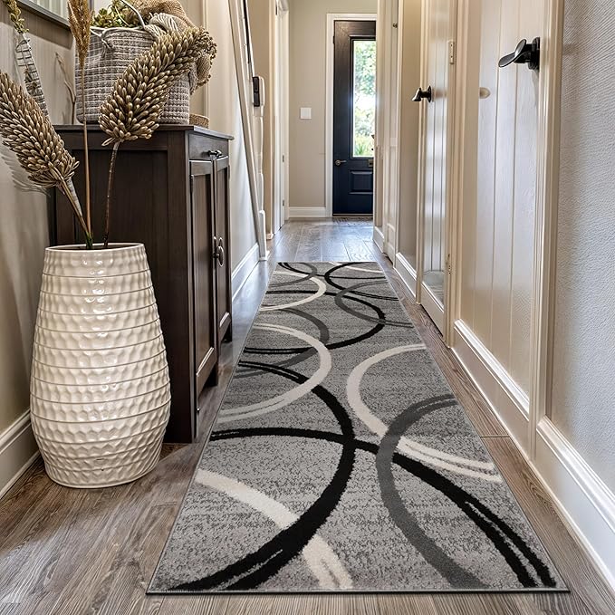 Rugshop Modern Wavy Circles Design Runner Rug 2'7" x 12' Gray