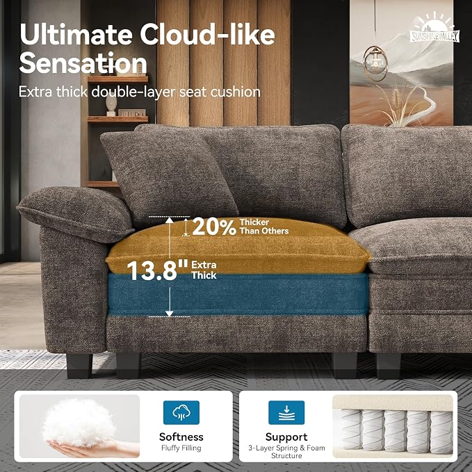 SUNSHINE VALLEY 3 Piece Living Room Sofa Furniture Set, Chenille Modular - Image 3