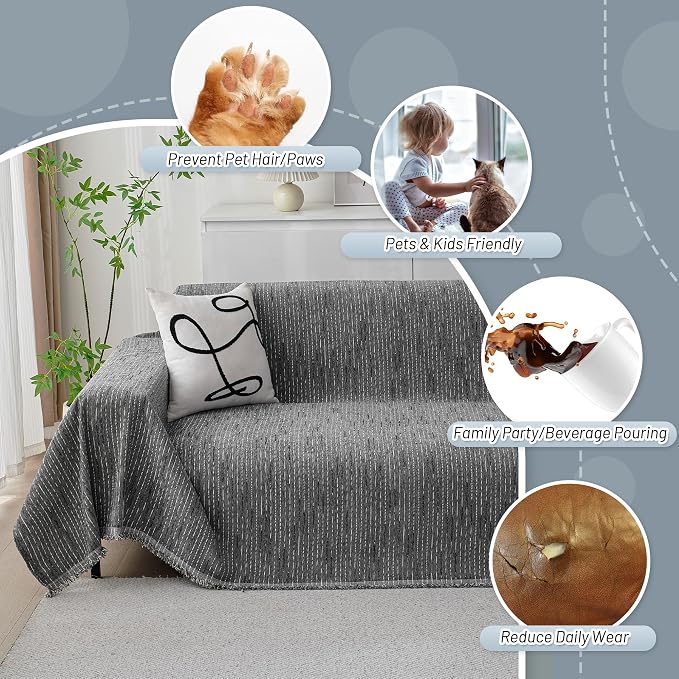 MYSKY HOME Couch Covers for Sofa, Dog Couch Cover Protector, Dark Grey Lines - Image 4
