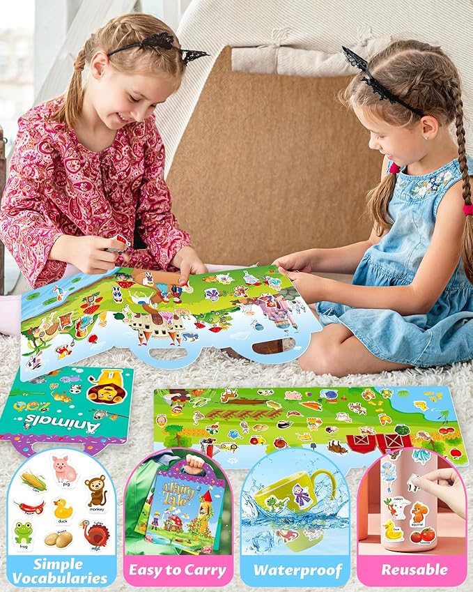 Reusable Sticker Book for Toddlers 2-4 Years, Stickers for Kids, Toddler Sticker Book Ages 1-3, Toddler Craft Activities, Toddlers Travel Toys Ages 2+ Boy Girl Birthday Gifts