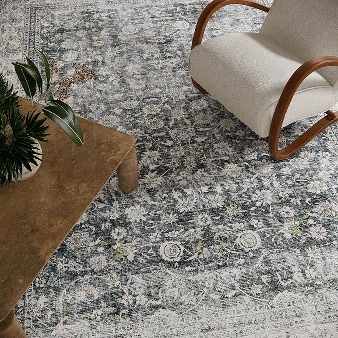 Machine Washable Rugs for Living room: 8x10 bedroom Rug Vintage Boho Area Rug Stain Resistant Non Slip Low Pile Lightweight Soft Carpets for Living room Dining Room Kitchen Nursery Kids Room Farmhouse