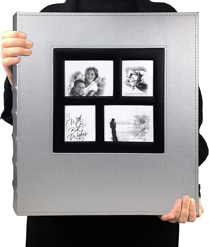 RECUTMS Photo Album 4x6 Holds 500 Photos Black Pages Large Capacity Leather Cover Wedding Family Baby Photo Albums Book Horizontal and Vertical Photos (Silver)