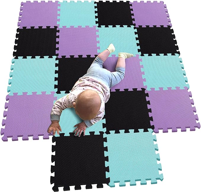 MQIAOHAM® 18 Pieces Puzzle Play Mats, Soft Baby Play Mat, Kids Interlocking Foam Floor Tiles, Toddlers Carpet Playmats G301018-104108111