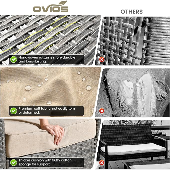 ovios 5 Pieces Patio Furniture Set, Outdoor Wicker Sofa Couch - Image 9