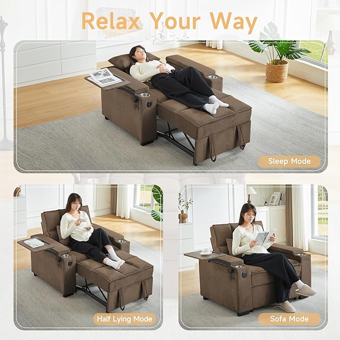 Auvsoce 3-in-1 Folding Convertible Sofa Bed Set of 2, Sleep Couch - Image 6