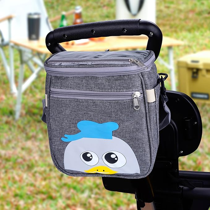 Baby Stroller Organizer Bag，Small Diaper Bag - Universal Stroller Organizer With Insulated Cup Holder,Pocket With Baby Wipes Dispenser，Adjustable Shoulder Strap(Deep Grey)