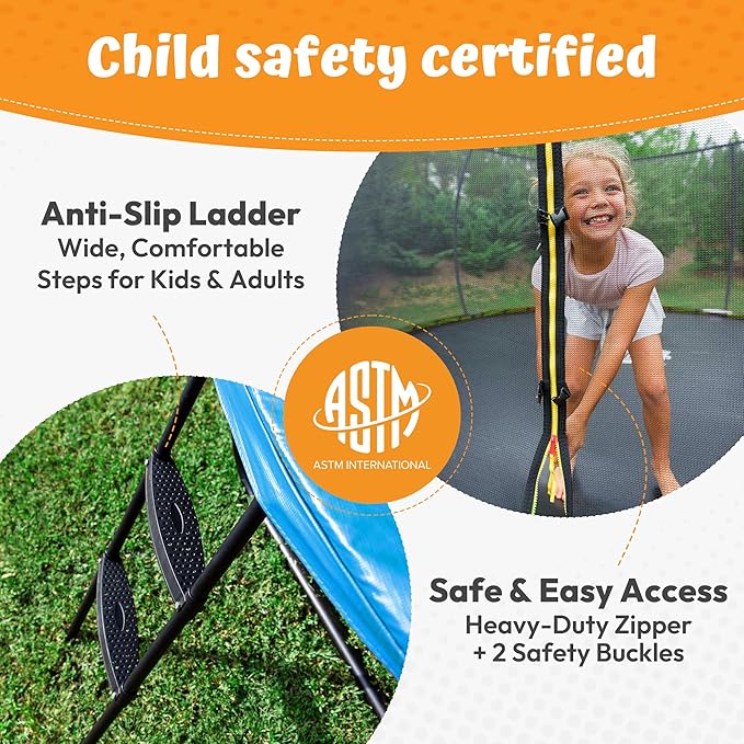 JUMPZYLLA Trampoline Outdoor 8FT 10FT 12FT 14FT 15FT 16FT with Enclosure and Ladder, ASTM Approved Recreational Trampoline for Kids and Adults, Anti-Rust Coated Frame