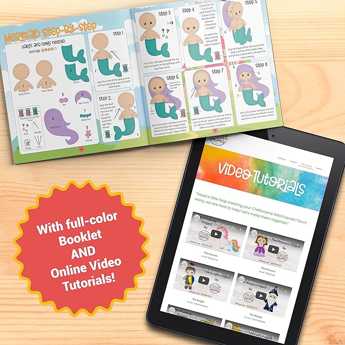 Craftorama Sewing Kit for Kids, Fun and Educational Fairytale Craft Set for Boys and Girls Age 7-12, Sew Your Own Felt Animals Craft Kit for Beginners, 165 Piece Set