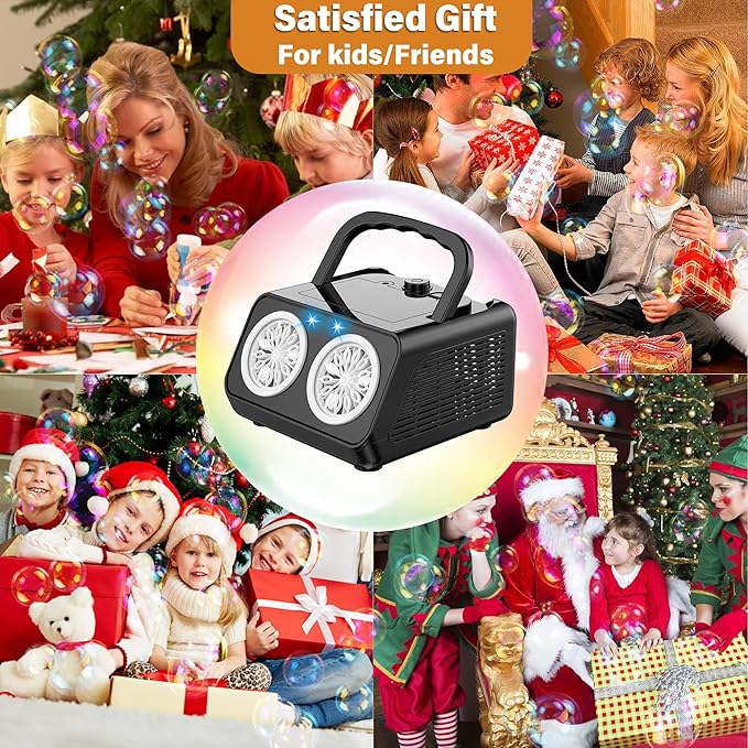 Bubble Machine Portable Bubble Machine for Kids with 2 Fans,Plug in or Battery Operated Bubble Blower,20000+ Bubbles Per Minute Bubbles for Outdoor Wedding Birthday Halloween