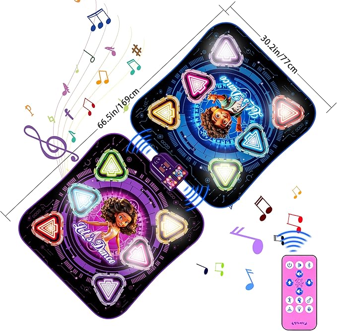 Dance Mat, 2025 Light Up 2-Player Opposing Dance Pad with Single & Double Player Modes, 12-Button Kids Music Toys with Bluetooth, Birthday for 3-12 Year Old Boys Girls
