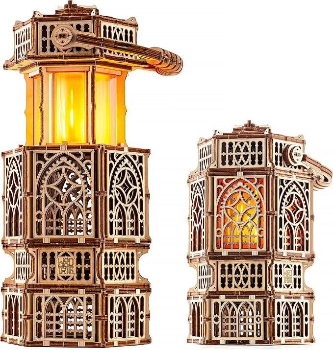 Wood Trick Antique Lantern Luminous LED 3D Wooden Puzzles for Adults and Kids to Build - 2-Mode Lighting - Engineering DIY Project Mechanical 3D Puzzle Model Kits for Adults