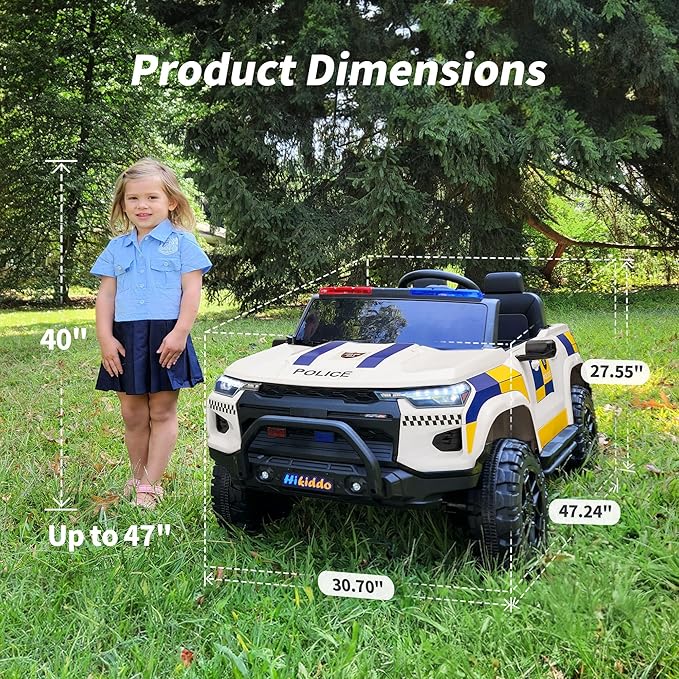 12V 7Ah Electric Police Car Ride on Toy for Big Kids, 2 Seater Kids Ride on Car SUV w/Remote Control, Bluetooth - White