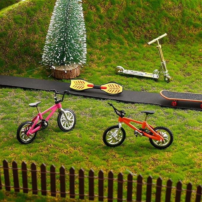 Skylety 31 Pieces Mini Finger Toys Set for Boy Girl Includes 6 Finger Skateboards, 4 Bikes, 2 Mini Scooters 4 Swing Board 8 Matched Wheels 7 Tool Accessories Educational Toy Party Favor(Cool)