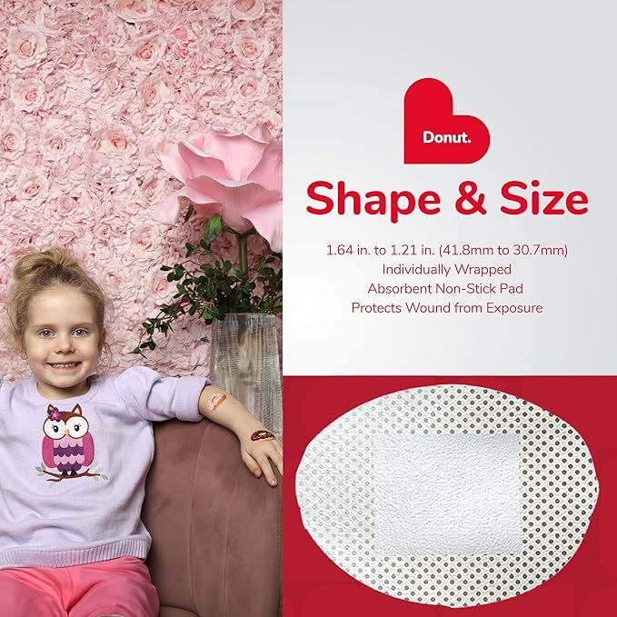 BioSwiss Bandages, Donut Shaped Self Adhesive Bandage, Latex Free Sterile Wound Care, Fun First Aid Kit Supplies for Kids, 50 Count