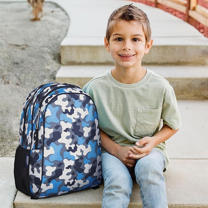 Wildkin 15-inch Kids Backpack – Durable, Padded, Adjustable for School & Travel - Blue Camo